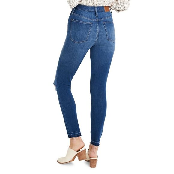 Madewell 10"‎ High Rise Skinny Jeans Distressed Ankle Crop Stretch Denim Blue 23 - Picture 2 of 9